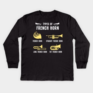 Types of French Horn Kids Long Sleeve T-Shirt